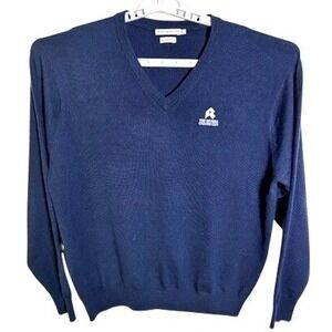 Peter Millar Sz XL Navy Blue V Neck Sweater Riviera Country‎ Club Merino Wool